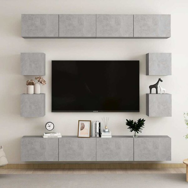 8dílný set TV skříněk betonově šedý dřevotříska 3079069