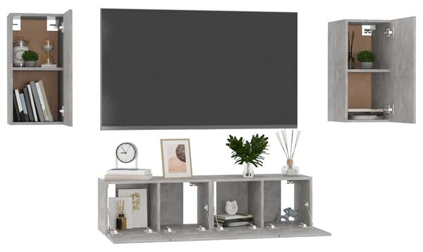 4dílný set TV skříněk betonově šedý dřevotříska 3079062