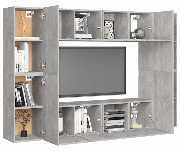 8dílný set TV skříněk betonově šedý dřevotříska 3079088