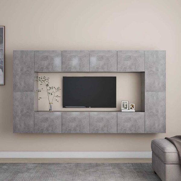 8dílný set TV skříněk betonově šedý dřevotříska 3079089