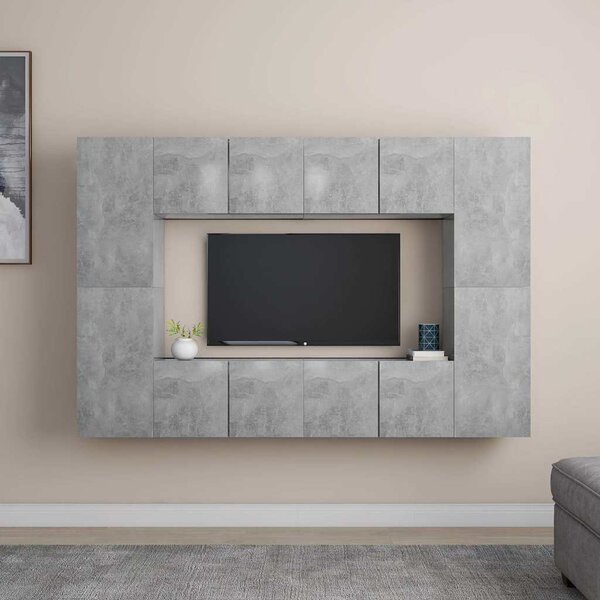 8dílný set TV skříněk betonově šedý dřevotříska 3079088