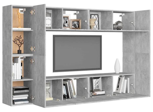 8dílný set TV skříněk betonově šedý dřevotříska 3079089