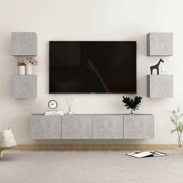 6dílný set TV skříněk betonově šedý kompozitní dřevo 3079082
