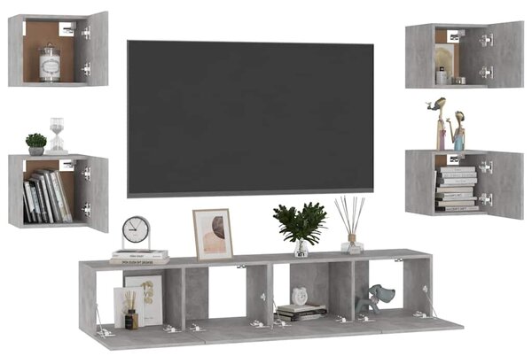 6dílný set TV skříněk betonově šedý kompozitní dřevo 3079082