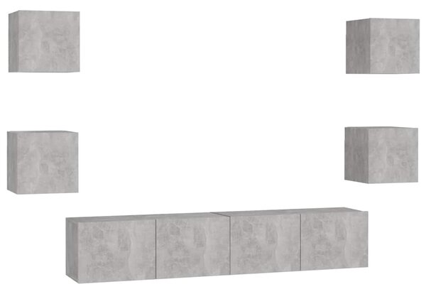 6dílný set TV skříněk betonově šedý kompozitní dřevo 3079082