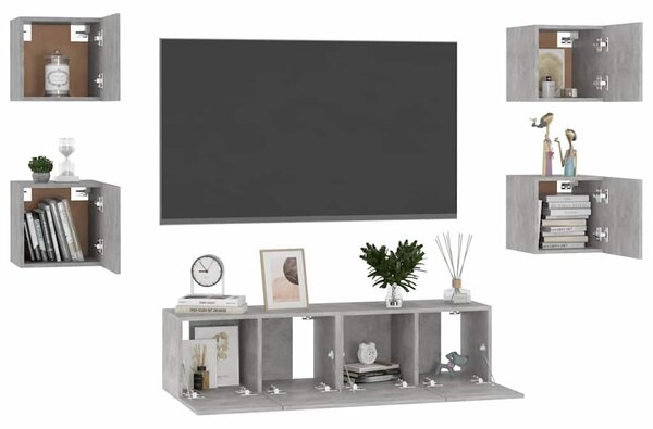 6dílný set TV skříněk betonově šedý kompozitní dřevo 3079080