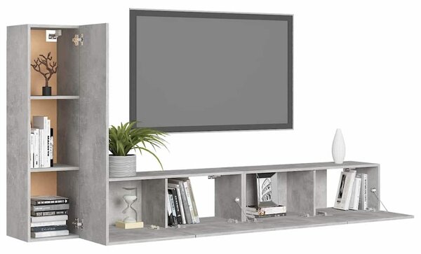 3dílný set TV skříněk betonově šedý kompozitní dřevo 3079095