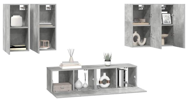 6dílný set TV skříněk betonově šedý dřevotříska 3079099