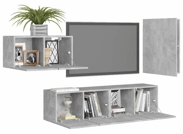 4dílný set TV skříněk betonově šedý kompozitní dřevo 3079097