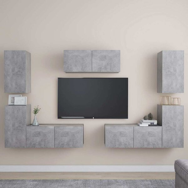 7dílný set TV skříněk betonově šedý dřevotříska 3079092