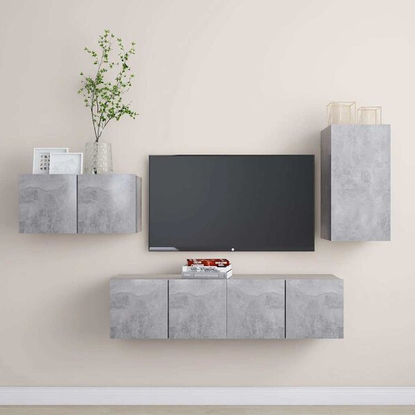 4dílný set TV skříněk betonově šedý kompozitní dřevo 3079097