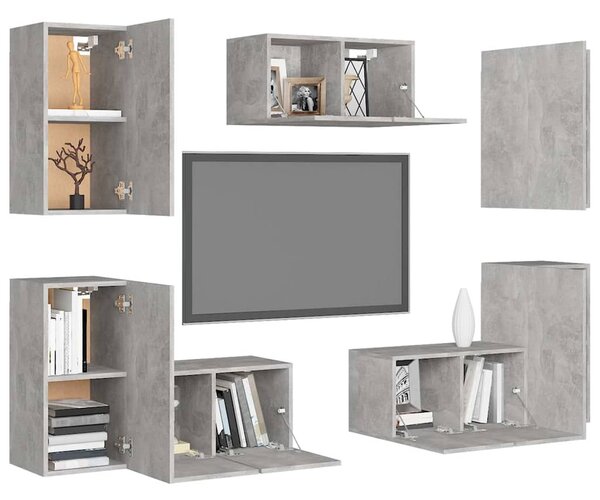 7dílný set TV skříněk betonově šedý dřevotříska 3079091