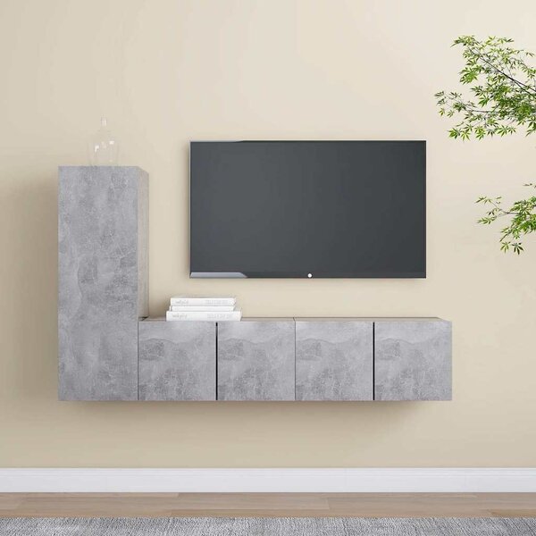 3dílný set TV skříněk betonově šedý kompozitní dřevo 3079093