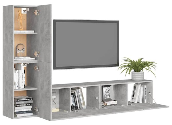 4dílný set TV skříněk betonově šedý dřevotříska 3079094