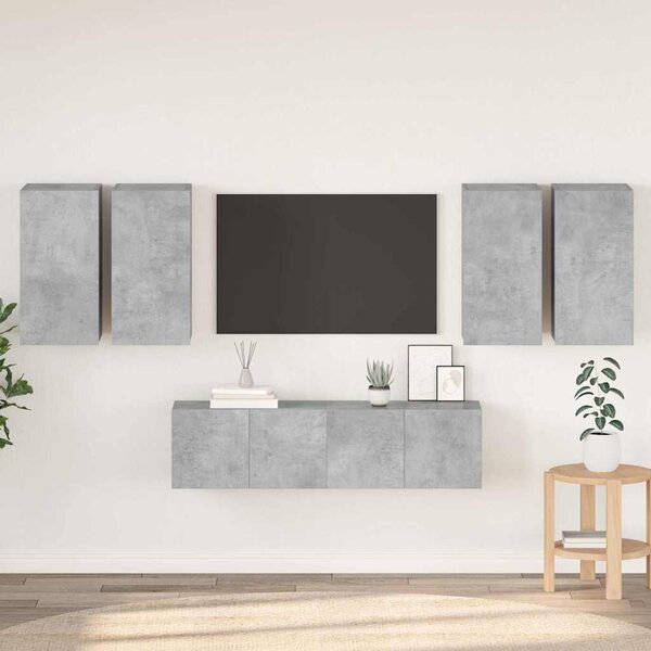 6dílný set TV skříněk betonově šedý dřevotříska 3079099