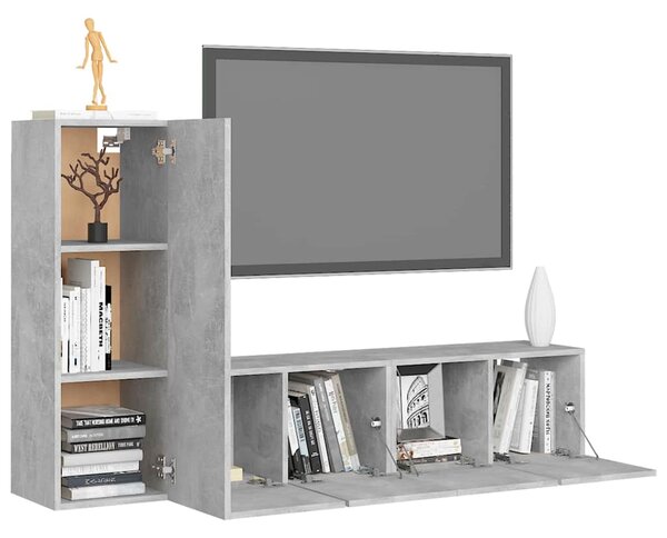3dílný set TV skříněk betonově šedý kompozitní dřevo 3079093
