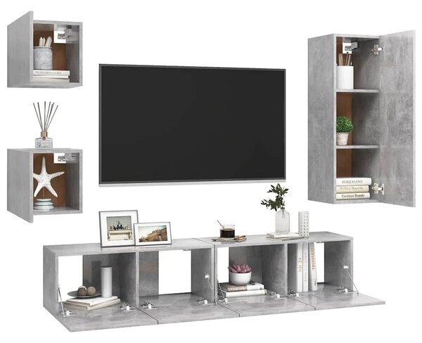 5dílný set TV skříněk betonově šedý kompozitní dřevo 3079116