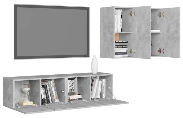 4dílný set TV skříněk betonově šedý dřevotříska 3079105