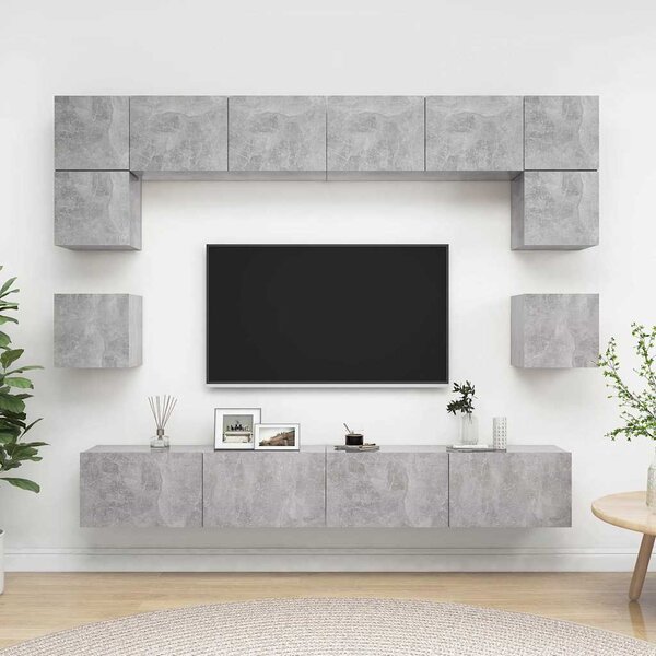 8dílný set TV skříněk betonově šedý kompozitní dřevo 3079112