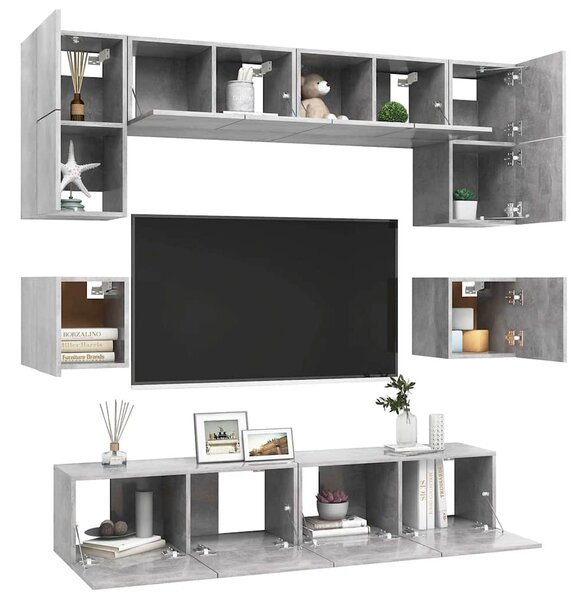 8dílný set TV skříněk betonově šedý kompozitní dřevo 3079111