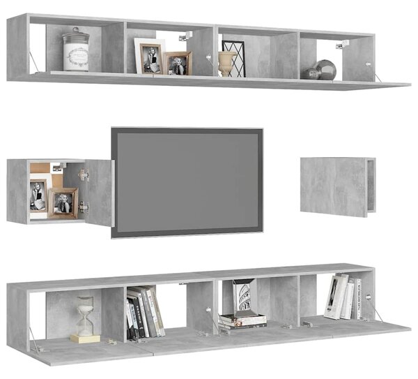 6dílný set TV skříněk betonově šedý kompozitní dřevo 3079104