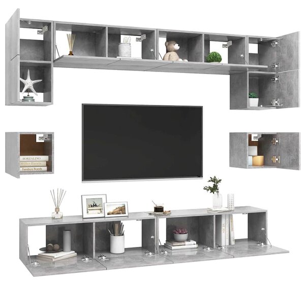 8dílný set TV skříněk betonově šedý kompozitní dřevo 3079112
