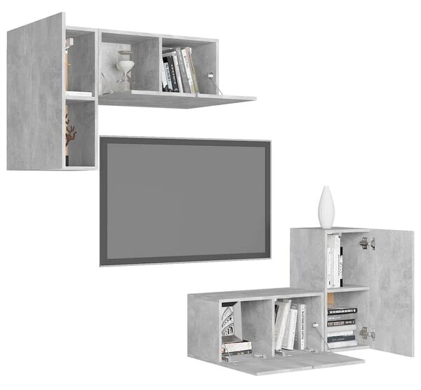 4dílný set TV skříněk betonově šedý dřevotříska 3079108