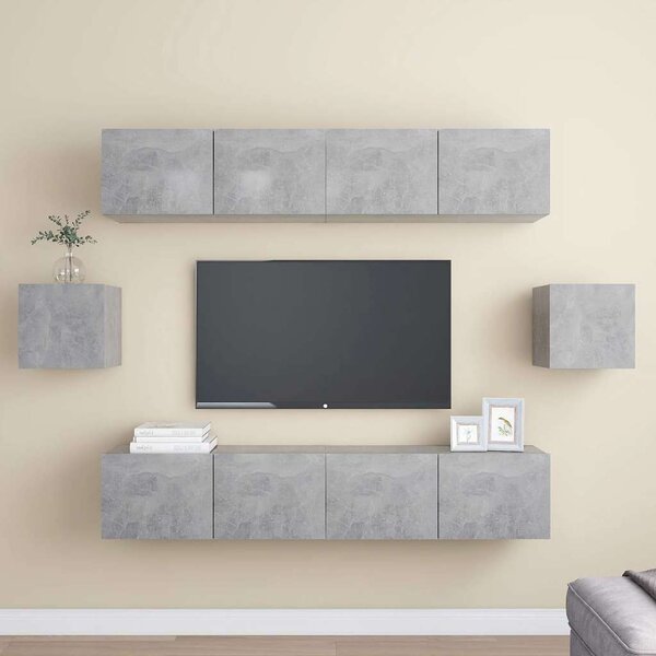 6dílný set TV skříněk betonově šedý kompozitní dřevo 3079103