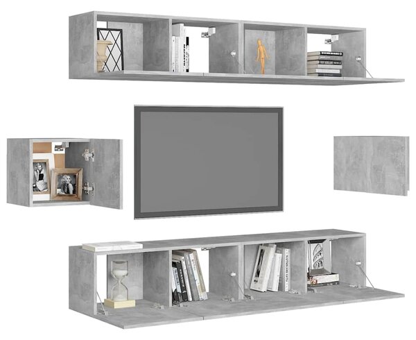 6dílný set TV skříněk betonově šedý kompozitní dřevo 3079103
