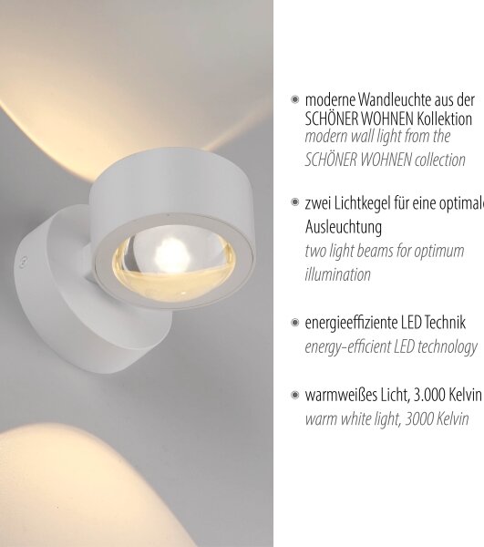 Schöner Wohnen 19331-16 - LED Nástěnné svítidlo CHIA 2xLED/2W/230V bílá