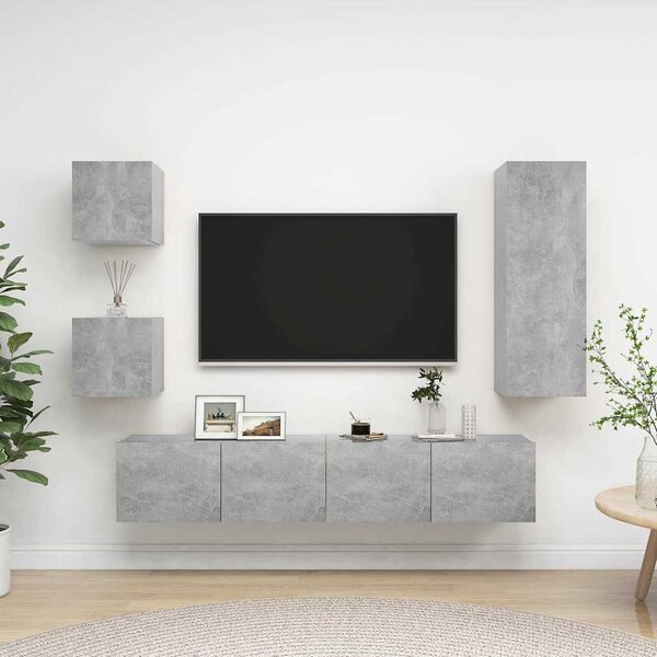 5dílný set TV skříněk betonově šedý kompozitní dřevo 3079116
