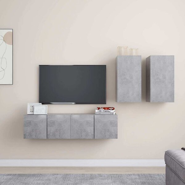 4dílný set TV skříněk betonově šedý dřevotříska 3079105