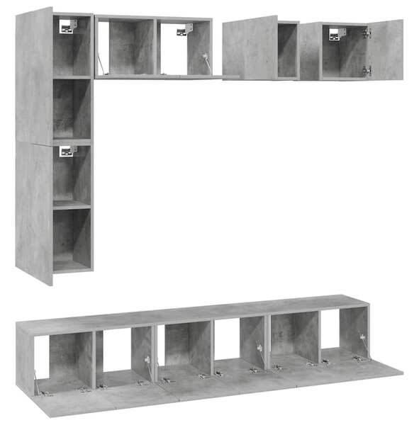 8dílný set TV skříněk betonově šedý kompozitní dřevo 3079124