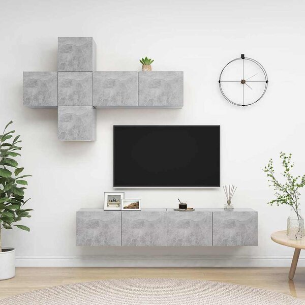 7dílný set TV skříněk betonově šedý dřevotříska 3079128