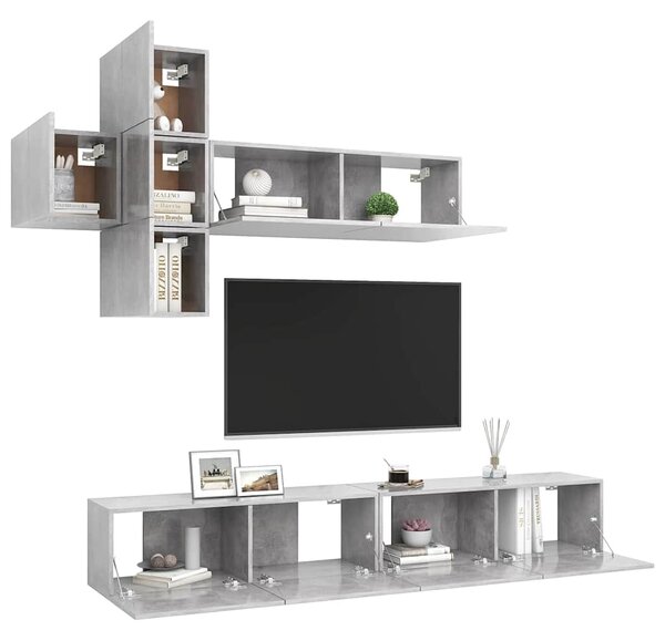 7dílný set TV skříněk betonově šedý dřevotříska 3079129