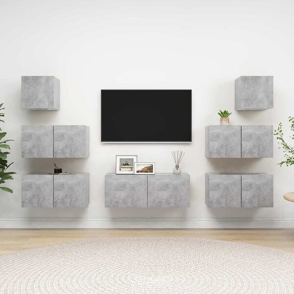7dílný set TV skříněk betonově šedý kompozitní dřevo 3079132
