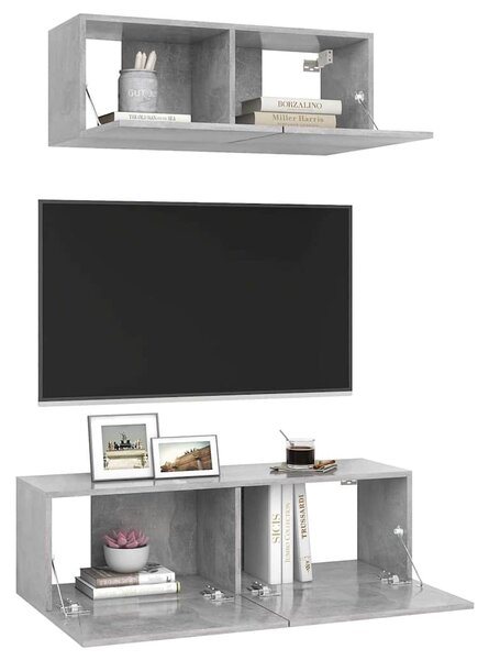 2dílný set TV skříněk betonově šedý kompozitní dřevo 3079122