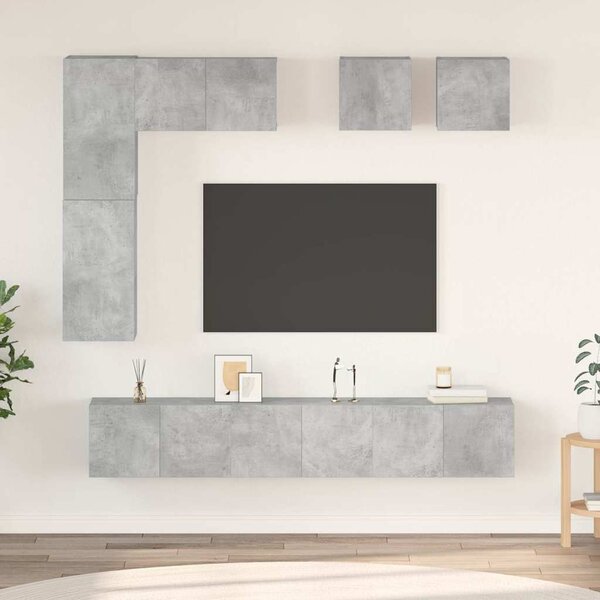 8dílný set TV skříněk betonově šedý kompozitní dřevo 3079124