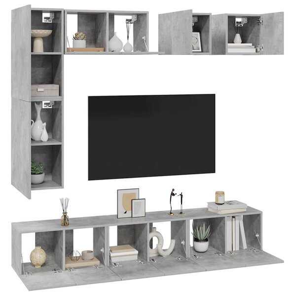 8dílný set TV skříněk betonově šedý kompozitní dřevo 3079124