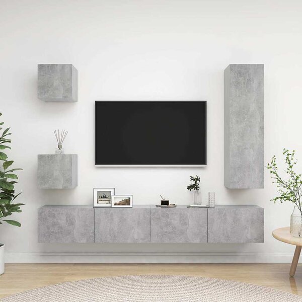 5dílný set TV skříněk betonově šedý kompozitní dřevo 3079117