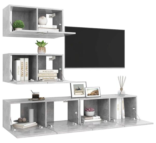 4dílný set TV skříněk betonově šedý kompozitní dřevo 3079130