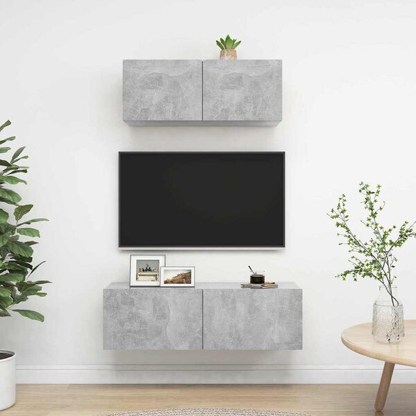 2dílný set TV skříněk betonově šedý kompozitní dřevo 3079122