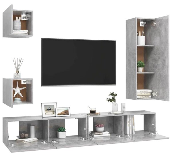 5dílný set TV skříněk betonově šedý kompozitní dřevo 3079117