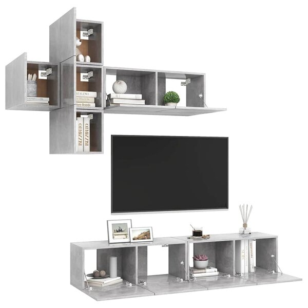 7dílný set TV skříněk betonově šedý dřevotříska 3079128