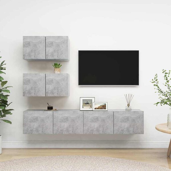 4dílný set TV skříněk betonově šedý kompozitní dřevo 3079130