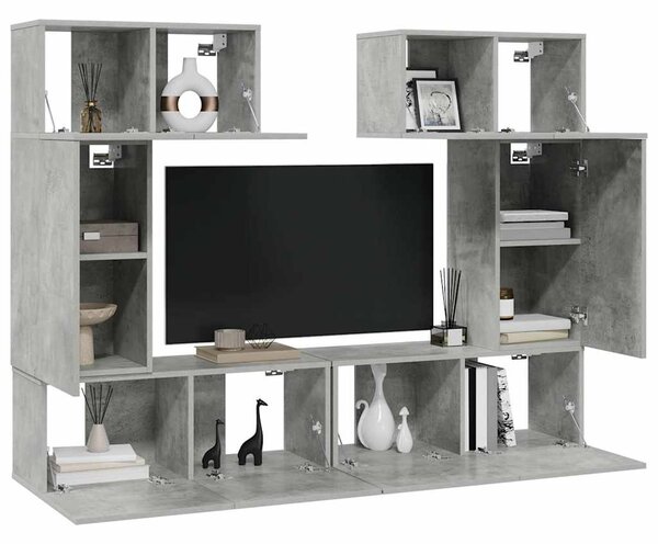 6dílný set TV skříněk betonově šedý dřevotříska 3079118