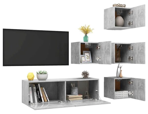 5dílný set TV skříněk betonově šedý dřevotříska 3079142