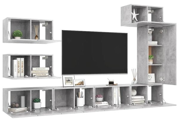 8dílný set TV skříněk betonově šedý kompozitní dřevo 3079136