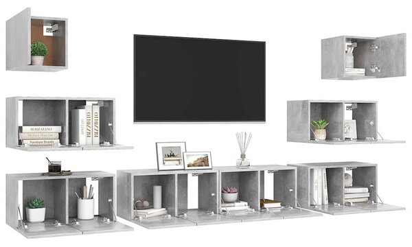 8dílný set TV skříněk betonově šedý kompozitní dřevo 3079134