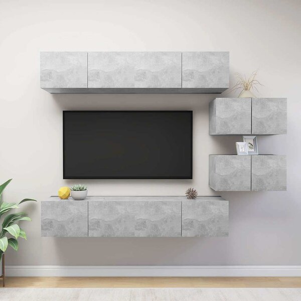 6dílný set TV skříněk betonově šedý kompozitní dřevo 3079146